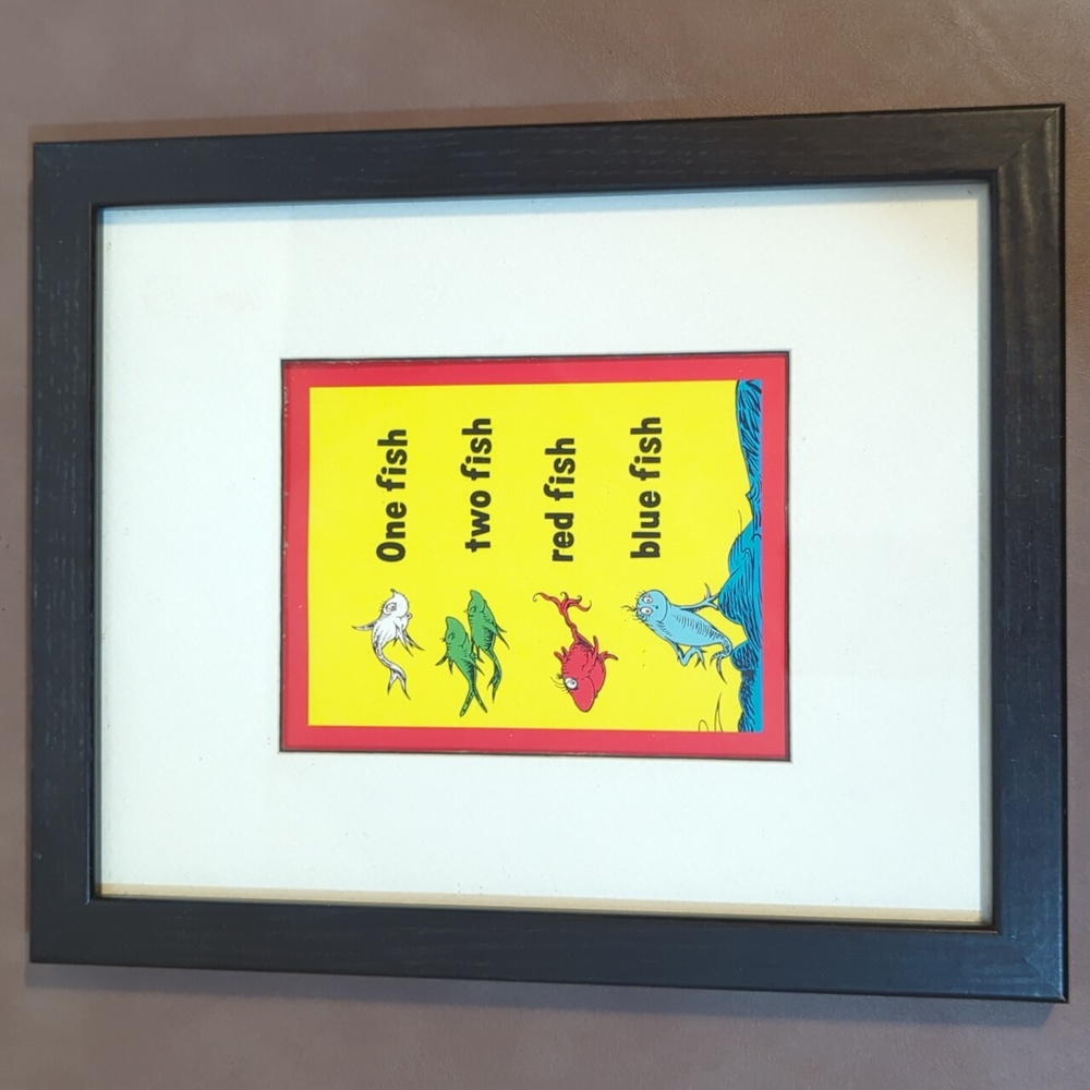 Seuss Art One Fish two fish red fish blue fish Frame Certificate of Authenticity